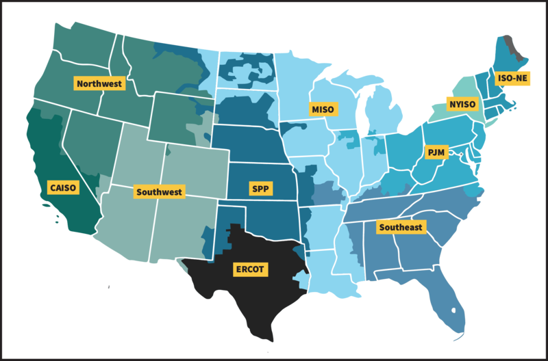 This map shows the organizations that manage the U.S. electric grid by region. (Federal Energy Regulatory Commission)
