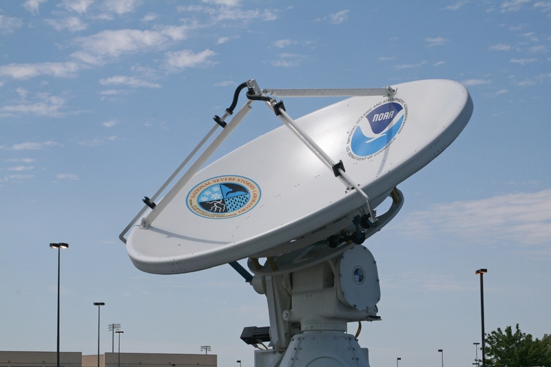 A NOAA NO-XP radar antenna prior to operations in VORTEX 2 in Norman, Oklahoma, on Oct. 5, 2010.  (Photo credit NOAA)