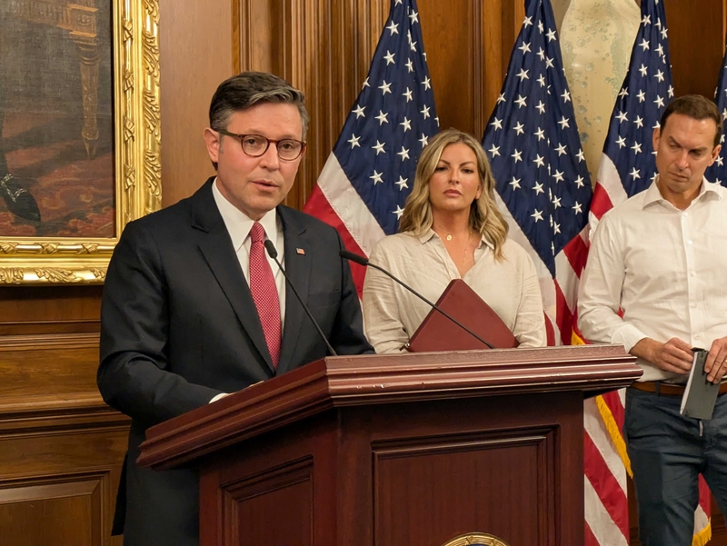 House Speaker Mike Johnson of Louisiana speaks to reporters about the Republican budget reconciliation package at a weekly press conference on Tuesday, June 24, 2025, at the U.S. Capitol. (Photo by Ashley Murray/States Newsroom)