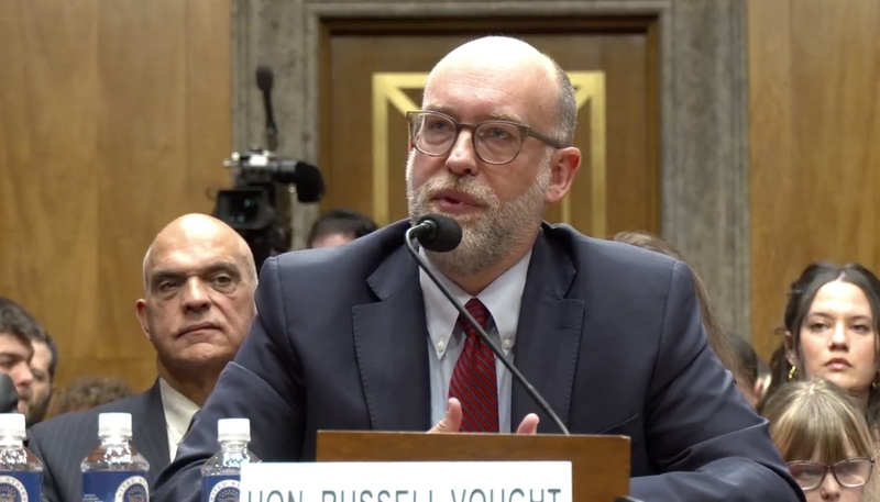 Office of Management and Budget Director Russ Vought testifies before the Senate Homeland Security and Governmental Affairs Committee on Jan. 15, 2025. (Screenshot from committee webcast)