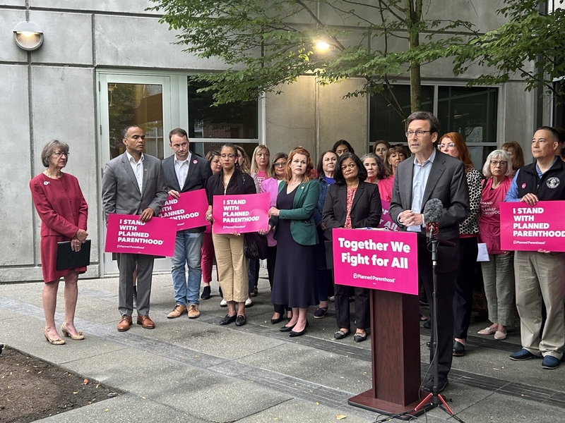 Earlier this month, Washington Gov. Bob Ferguson said the state would provide $11 million in funding if Planned Parenthood loses its lawsuit and federal support. There are 30 clinics in the state that serve 10,000 patients every year. (Photo by Jake Goldstein-Street/Washington State Standard)