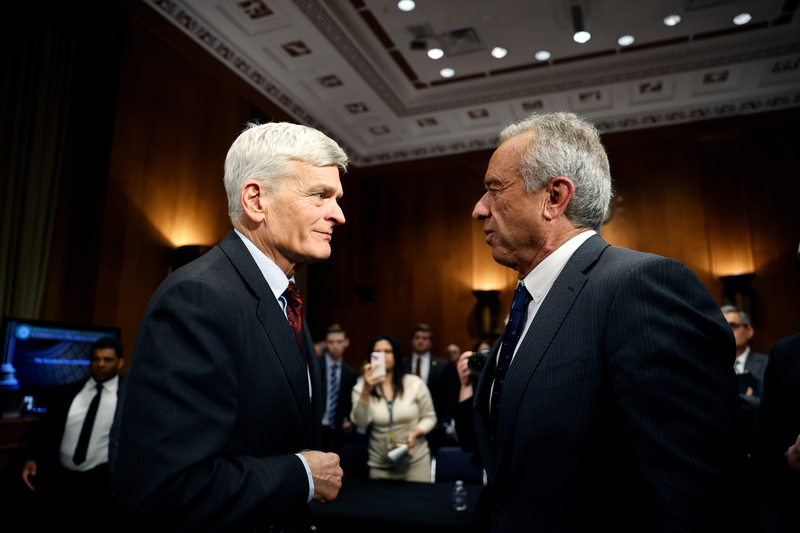 Robert F. Kennedy Jr. (R), U.S. President Donald Trump’s nominee for Secretary of Health and Human Services speaks with U.S. Sen. Bill Cassidy (R-LA) after testifying in his Senate Committee on Health, Education, Labor and Pensions confirmation hearing at the Dirksen Senate Office Building on January 30, 2025 in Washington, DC. Kennedy is testifying for a second day following a tense three-hour hearing before the Senate Finance Committee where he clashed with Democrats over his stance on vaccines and aborti