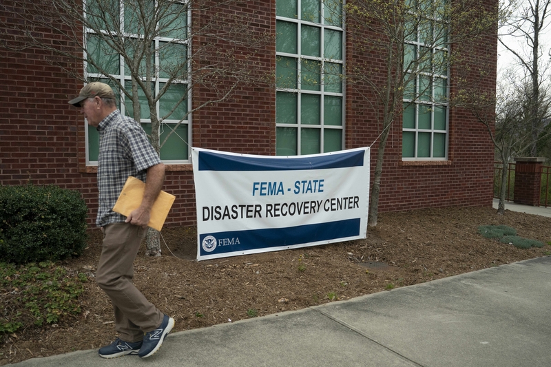 A sign is seen outside the FEMA Disaster Recovery Center at Weaverville Town Hall on March 29, 2025 in Weaverville, North Carolina. (Photo by Allison Joyce/Getty Images)