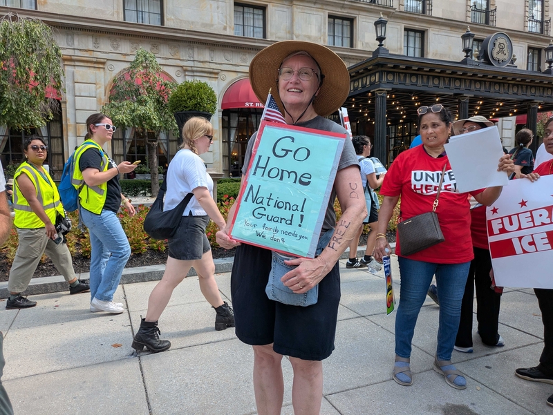 Gail Hansen, 71, of Washington, D.C., joined the "We Are All DC" march Saturday, Sept. 6, 2025, in the District of Columbia to protest the deployment of National Guard troops in the nation's capital. (Photo by Ashley Murray/States Newsroom)