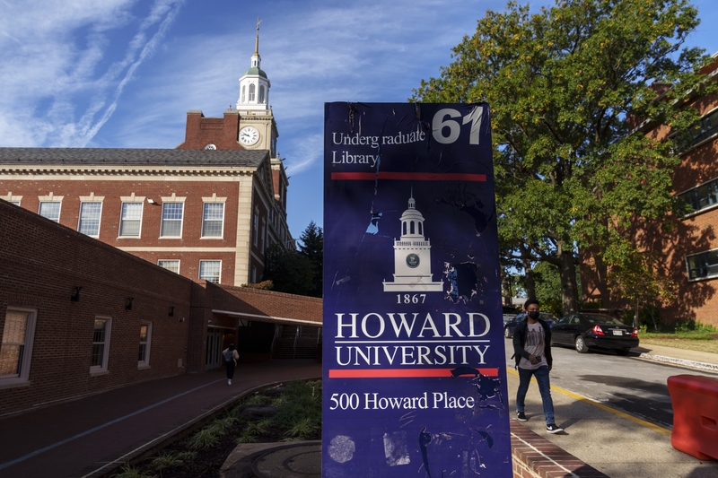 A student walks along the Howard University campus Oct. 25, 2021 in Washington, D.C. Howard is an HBCU. (Photo by Drew Angerer/Getty Images)
