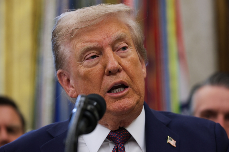 President Donald Trump speaks to the media in the Oval Office at the White House on Sept. 2, 2025 in Washington, D.C.  (Photo by Alex Wong/Getty Images)