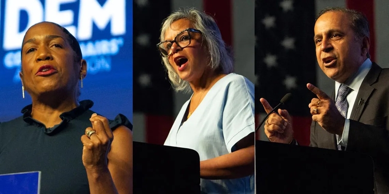 Lt. Gov. Juliana Stratton and U.S. Reps. Robin Kelly and Raja Krishnamoorthi were the fundraising leaders in the Democratic Senate primary, according to quarterly finance reports. (Capitol News Illinois photos by Jerry Nowicki)
