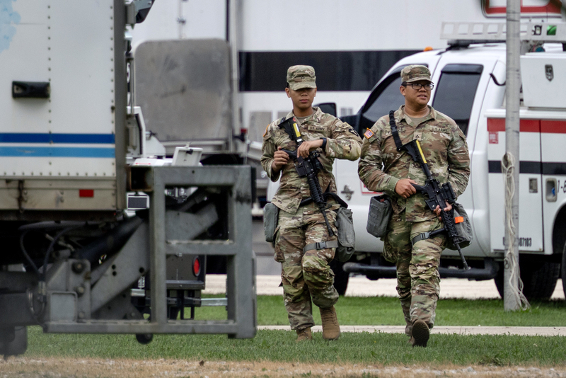 Members of the Texas National Guard are seen at the Elwood Army Reserve Training Center on Oct. 7, 2025 in Elwood, Illinois. (Photo by Scott Olson/Getty Images)