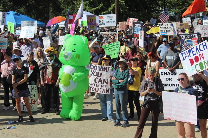 Thousands protested outside the statehouse in Columbia, S.C., on Oct. 18, 2025, for the state's second No Kings day. (Photo by Skylar Laird/SC Daily Gazette)