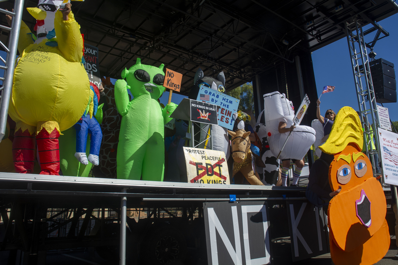 Protesters in various