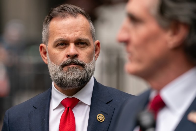 Rep. Cory Mills, R-Fla., arrives to address the media outside of Manhattan Criminal Court on behalf of President Donald Trump on May 14, 2024 in New York City.(Photo by David Dee Delgado/Getty Images)