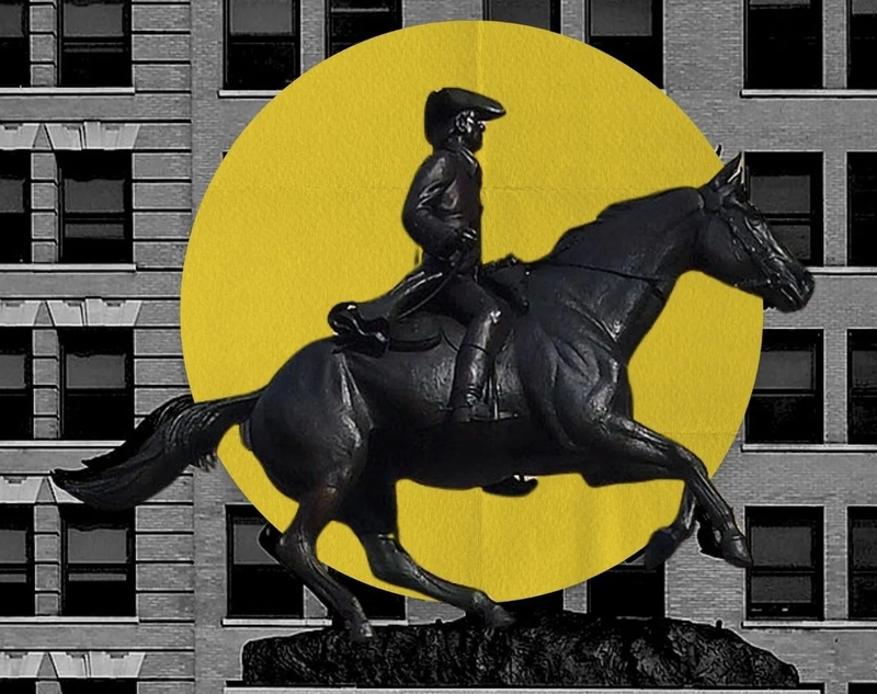 The statue of Delaware Founding Father Caesar Rodney that once adorned Rodney Square in Wilmington may soon come out of storage for the 250th celebration in Washington, D.C. | SPOTLIGHT DELAWARE GRAPHIC BY ELSA KEGELMAN