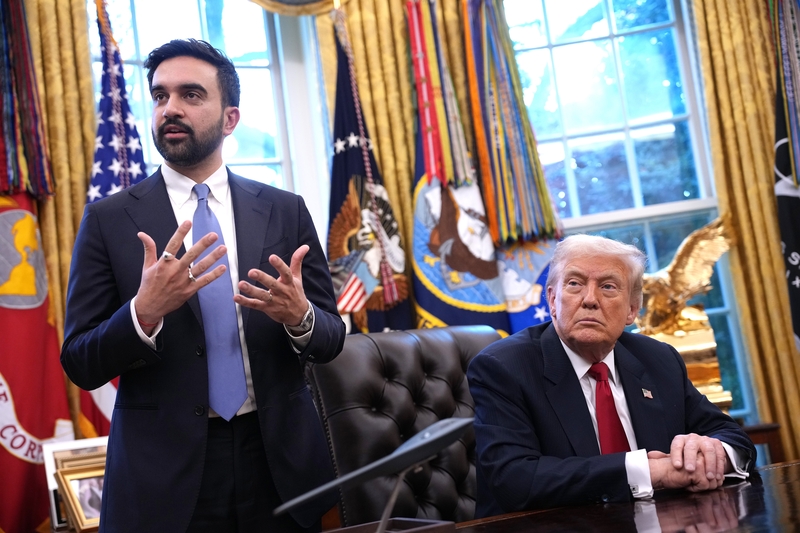 President Donald Trump meets with New York City Mayor-elect Zohran Mamdani (L) in the Oval Office of the White House on November 21, 2025 in Washington, DC. Trump congratulated Mamdani on his election win as the two political opponents met to discuss policies for New York City, including affordability, public safety, and immigration enforcement. (Photo by Andrew Harnik/Getty Images)