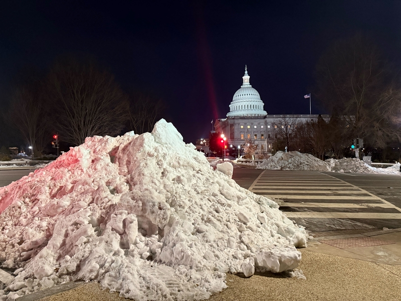 Snow piled outside the U.S. Capitol on Jan. 29, 2026. (Photo by Jennifer Shutt/States Newsroom)