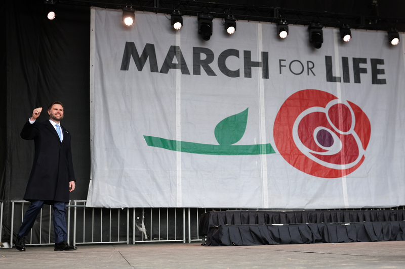 Vice President JD Vance delivers remarks to a crowd during the annual March for Life rally on the National Mall on January 23, 2026 in Washington, DC. Anti-abortion activists attended the annual march to mark the anniversary of the Supreme Court's, now overturned, 1973 Roe v. Wade ruling which legalized abortion in all 50 states. (Photo by Kevin Dietsch/Getty Images)
