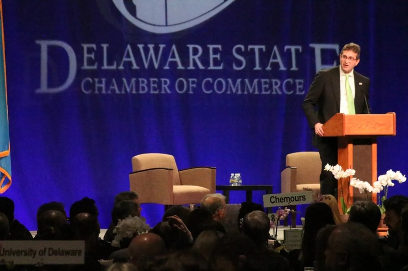 Gov. Matt Meyer said that the "next wave of growth [in Delaware] is coming from innovation" during his annual address to the Delaware State Chamber of Commerce on Jan. 12 in Wilmington. | SPOTLIGHT DELAWARE PHOTO BY JACOB OWENS