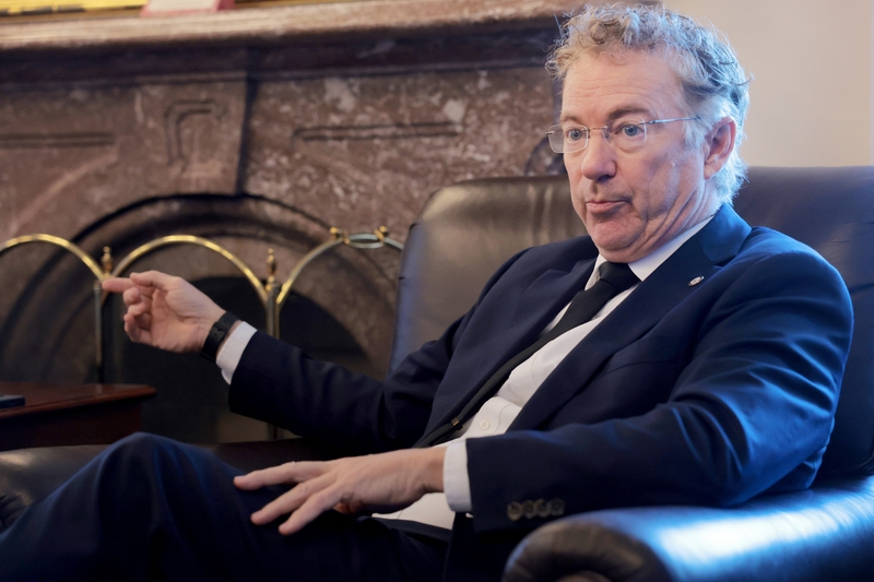 U.S. Sen. Rand Paul, R-Ky., speaks to reporters alongside U.S. Sen. Tim Kaine, D-Va.,  during a pen and pad meeting with reporters at the U.S. Capitol on Jan. 7, 2026 in Washington, DC. (Photo by Anna Moneymaker/Getty Images)