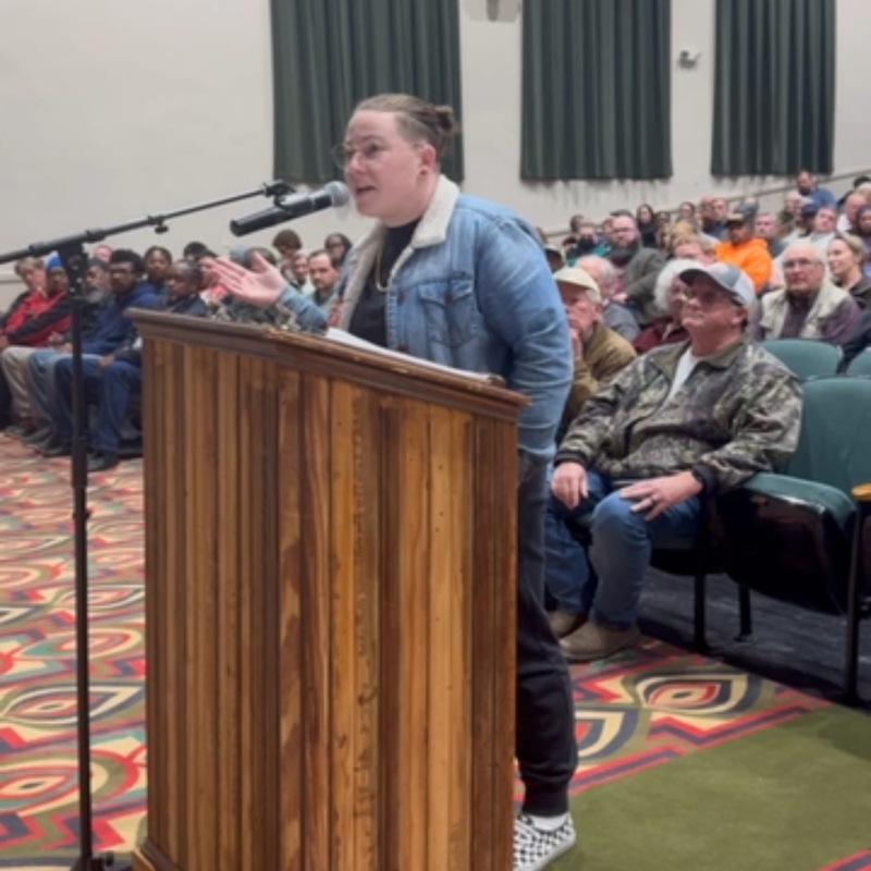 Shannon Wait speaks at a Colleton County public hearing for a proposed 860-acre data center campus proposed for South Carolina’s Lowcountry. (Photo courtesy of Shannon Wait)