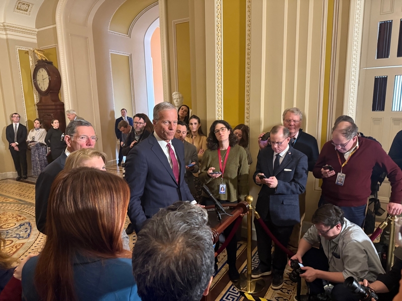 Senate Majority Leader John Thune speaks to reporters at the U.S. Capitol on Jan. 28, 2026. (Photo by Jennifer Shutt/States Newsroom)