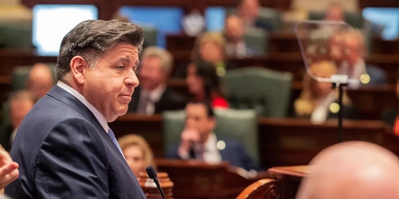Gov. JB Pritzker delivers his 2026 State of the State address to a joint session of the Illinois General Assembly on Wednesday, February 18, 2026. Pritzker did not mention discussions about a stadium for the Chicago Bears in the address. (Capitol News Illinois photo by Jerry Nowicki)