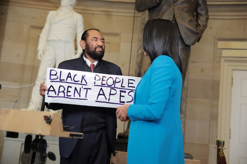 Rep. Al Green, D-Texas, speaks during a TV interview after being ejected from the chamber as President Donald Trump delivered his State of the Union address during a Joint Session of Congress at the U.S. Capitol on Feb. 24, 2026, in Washington, D.C. (Photo by Anna Moneymaker/Getty Images)