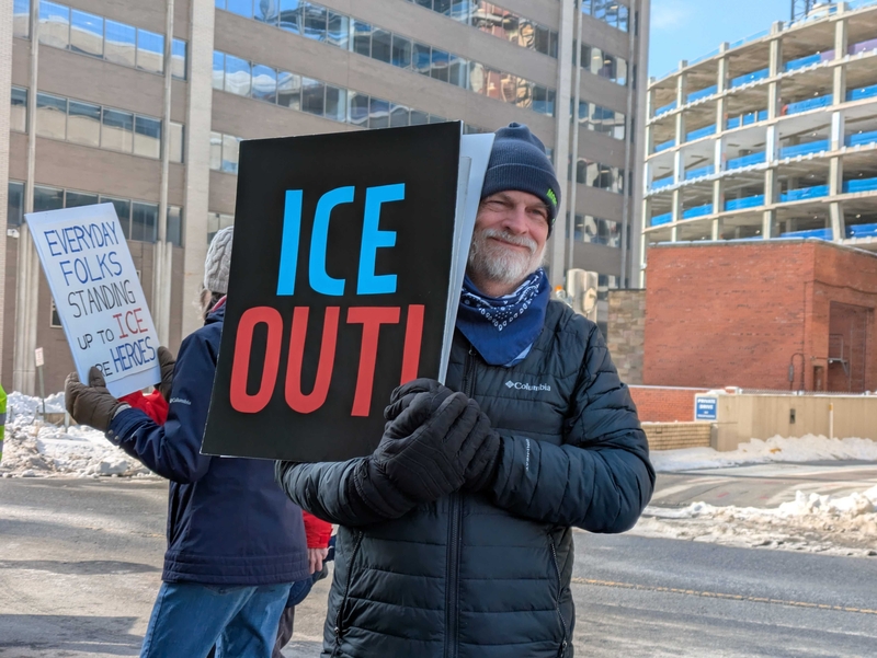 Don Powell, 67, of Austin, Texas, attended a protest held by congressional Democrats outside the U.S. Immigration and Customs Enforcement headquarters in Washington, D.C., on Feb. 3, 2026.(Photo by Ashley Murray/States Newsroom)