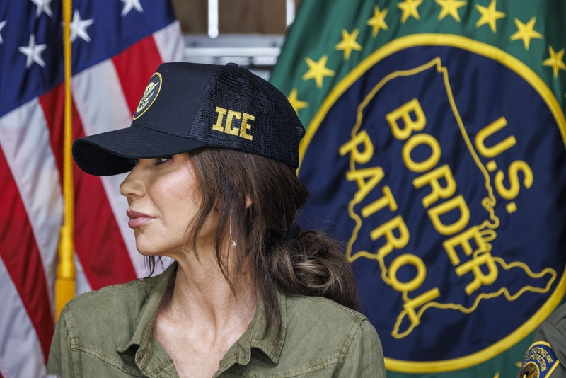 Secretary of Homeland Security Kristi Noem at a roundtable discussion with local ranchers and employees from U.S. Customs and Border Protection on Jan. 7, 2026 in Brownsville, Texas. (Photo by Michael Gonzalez/Getty Images)