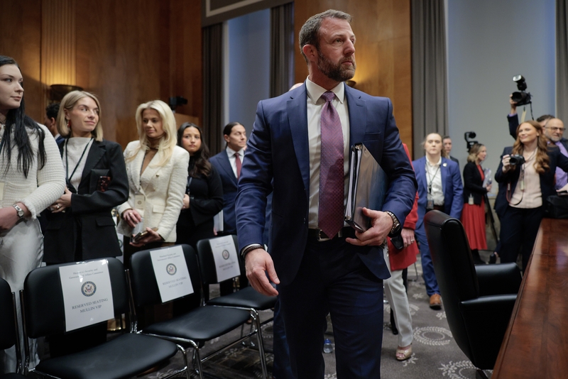 U.S. Sen. Markwayne Mullin, R-Okla., leaves his confirmation hearing to be the next Homeland Security secretary in the Dirksen Senate Office Building on Capitol Hill on March 18, 2026, in Washington, D.C. (Photo by Chip Somodevilla/Getty Images)