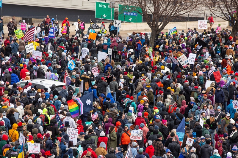 Massive crowds began forming for the third No Kings rally in St. Paul, Minnesota, on Saturday, March 28, 2026. Minnesota is hosting the flagship No Kings event following the incursion of 3,000 federal immigration agents during Operation Metro Surge, which confronted resistance from tens of thousands of Minnesotans. (Photo by Nicole Neri/Minnesota Reformer)
