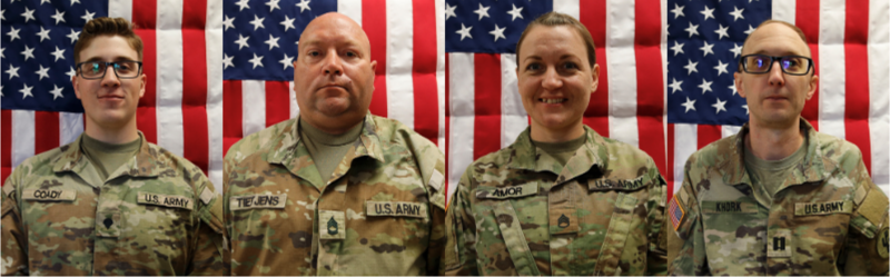 Left to right, Sgt. Declan J. Coady, Sgt. 1st Class Noah L. Tietjens, Sgt. 1st Class Nicole M. Amor and Capt. Cody A. Khork. (Photos courtesy Department of Defense)