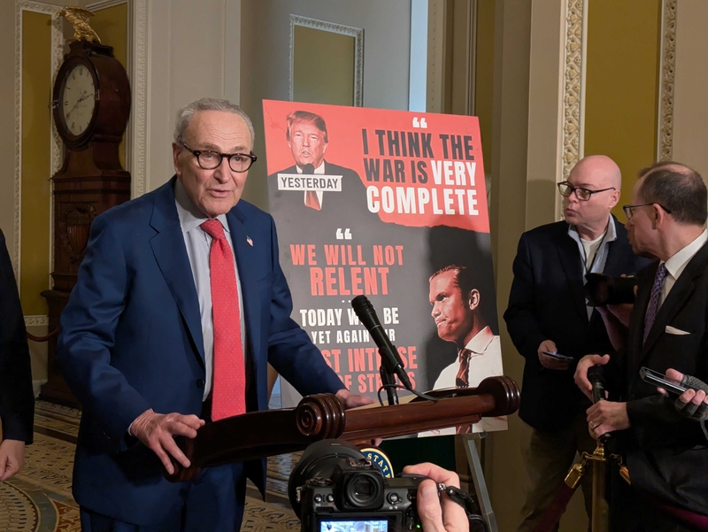 Senate Minority Leader Chuck Schumer, D-N.Y., demanded open hearings on the war in Iran during a press conference at the U.S. Capitol on March 10, 2026. (Photo by Ashley Murray/States Newsroom)