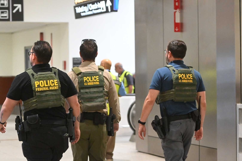 Federal immigration officers were at the Hartsfield-Jackson Atlanta International Airport on March 23, 2026, to help with airport security during the shutdown of the Department of Homeland Security. (Photo by Ross Williams/Georgia Recorder)