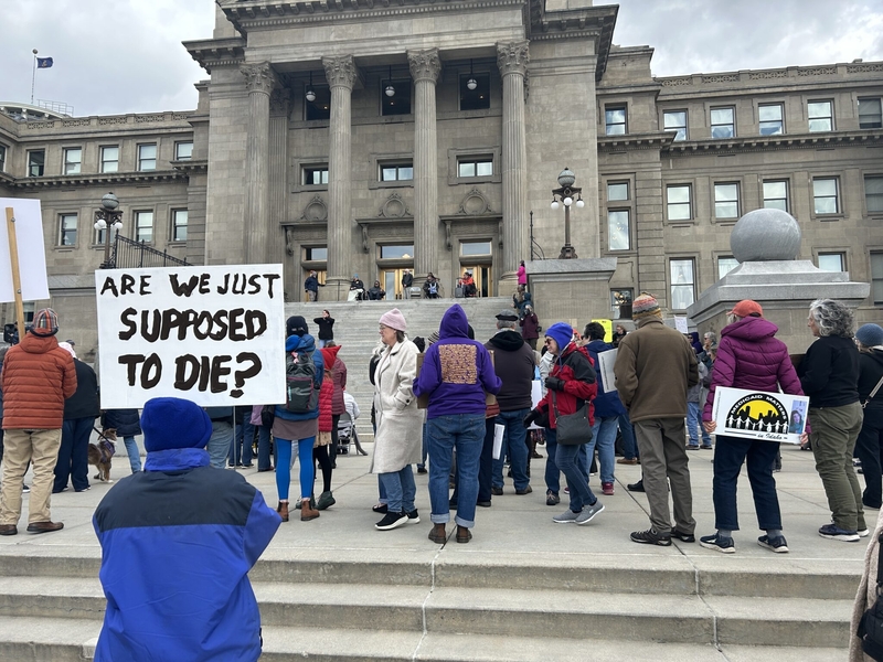 Protesters rally outside of the Idaho statehouse against Medicaid cuts