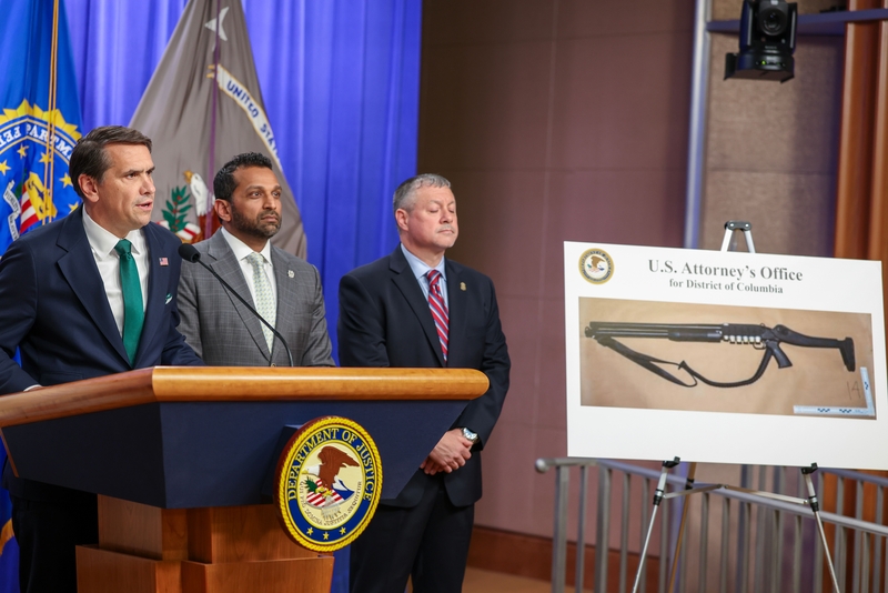 Acting Attorney General Todd Blanche speaks as FBI Director Kash Patel and Acting Assistant Director for the Criminal Investigative Division at the FBI Darren Cox listen at a press conference at the Department of Justice on April 27, 2026 in Washington, D.C. (Photo by Tasos Katopodis/Getty Images)
