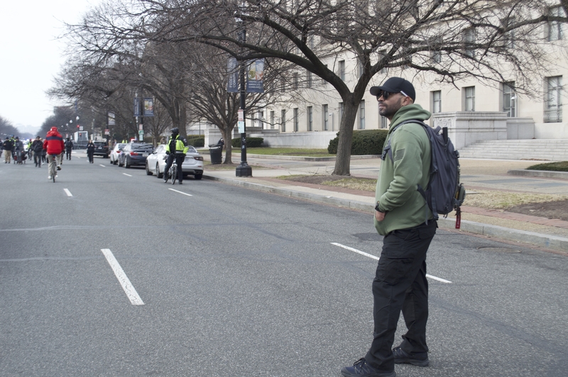 Former national Proud Boys leader Enrique Tarrio looked on as far-right activists celebrating the Jan. 6 Capitol attack marched down Constitution Avenue on Tuesday, Jan. 6, 2026. (Photo by Ashley Murray/States Newsroom)