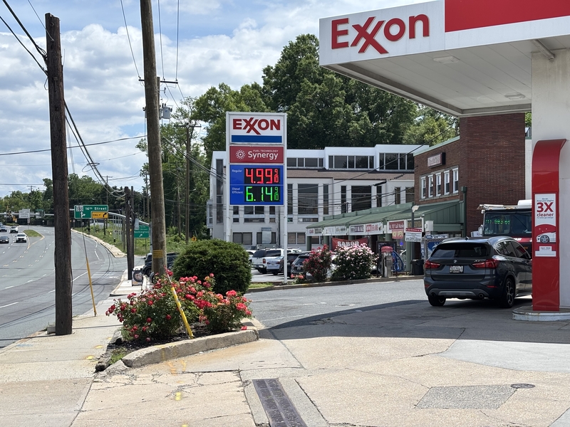 Gas prices were $4.99 a gallon for regular at a station just outside the Washington, D.C., Beltway in Silver Spring, Maryland, on May 17, 2026. (Photo by Jane Norman/States Newsroom)
