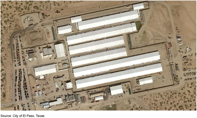 An aerial view of Camp East Montana, an immigrant detention center in El Paso, Texas. (Photo courtesy of Government Accountability Office)