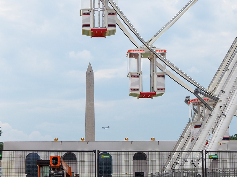 The Washington Monument can be seen from a Freedom 250 ferris wheel at 7th Street and Madison Drive NW on Monday, June 22, 2026. (Photo by Ashley Murray/States Newsroom)