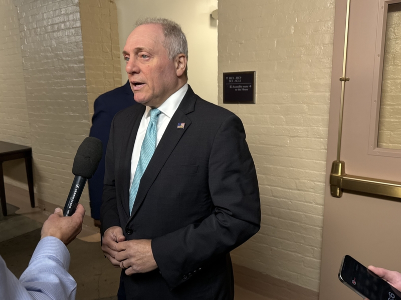 U.S. House Majority Leader Steve Scalise, R-La., speaks to reporters in the basement of the Capitol building in Washington, D.C., on Tuesday, June 9, 2026.  (Photo by Jennifer Shutt/States Newsroom)