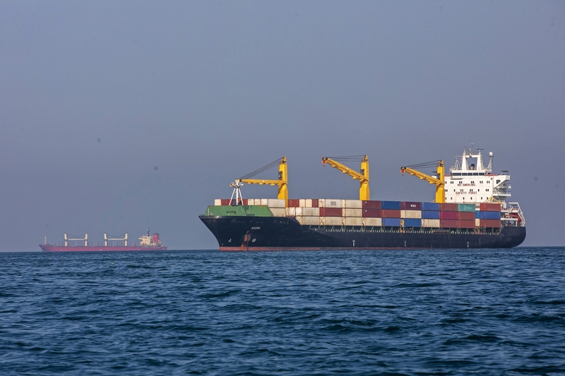 Ships anchored on May 16, 2026 in the Strait of Hormuz near Larak Island, Iran. (Photo by Majid Saeedi/Getty Images)