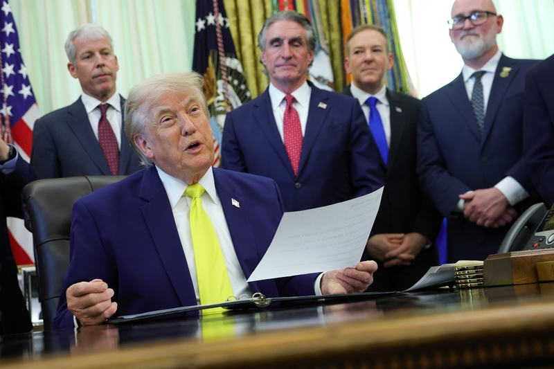 President Donald Trump speaks during a "Beautiful, Clean Coal" event in the Oval Office of the White House on June 4, 2026 in Washington, D.C. Behind him, left to right, are Energy Secretary Chris Wright, Interior Secretary Doug Burgum and EPA Administrator Lee Zeldin. (Photo by Kevin Dietsch/Getty Images)