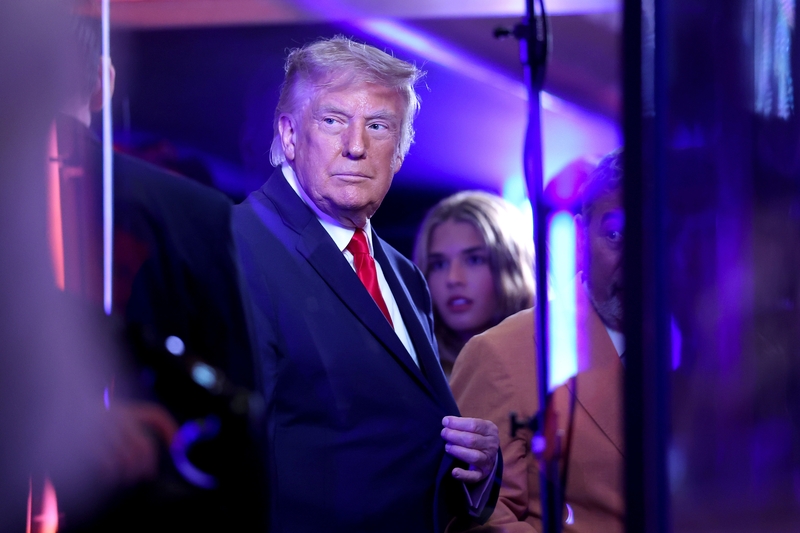 President Donald Trump looks on prior to a game between the San Antonio Spurs and the New York Knicks in Game Three of the 2026 NBA Finals at Madison Square Garden on June 8, 2026 in New York City. (Photo by Al Bello/Getty Images)