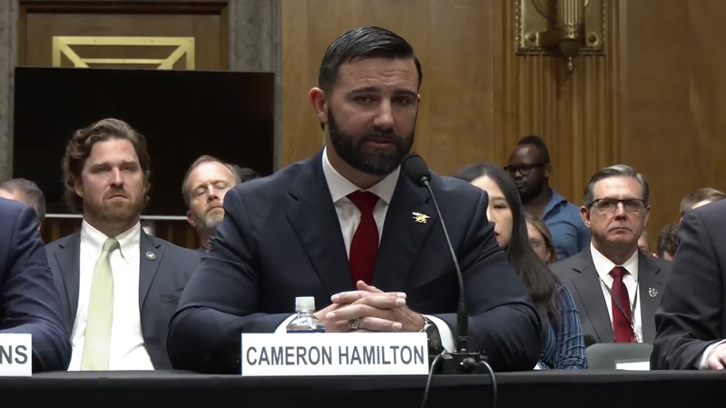 FEMA nominee Cameron Hamilton testifies before the U.S. Senate Homeland Security and Governmental Affairs Committee on June 17, 2026. (Screenshot from committee webcast)