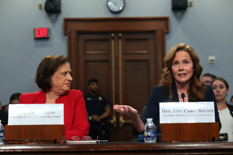 U.S. Supreme Court Justices Elena Kagan, left, and Amy Coney Barrett testify before the House Appropriations Financial Services and General Government Subcommittee on July 14, 2026. (Photo by Anna Moneymaker/Getty Images)