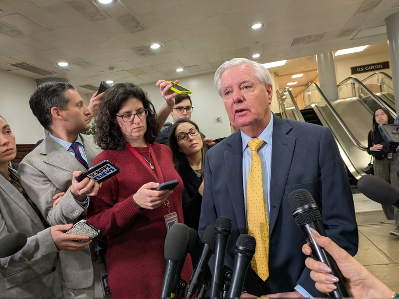 Sen. Lindsey Graham, R-S.C., speaks to reporters at the U.S. Capitol on March 3, 2026. (Photo by Ashley Murray/States Newsroom)