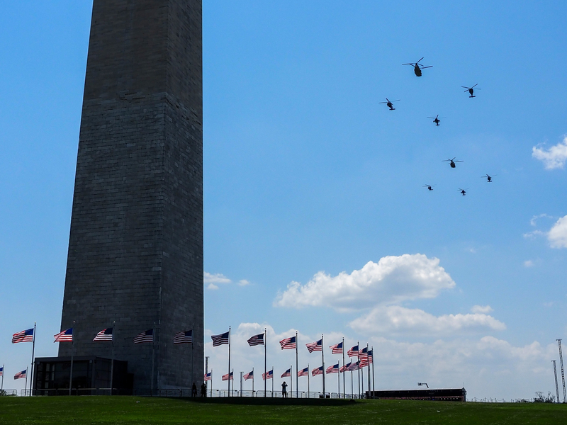 A U.S. Army helicopter review was part of the dozens of Freedom 250 flyovers in Washington, D.C., on Saturday, July 4, 2026. (Photo by Ashley Murray/States Newsroom)