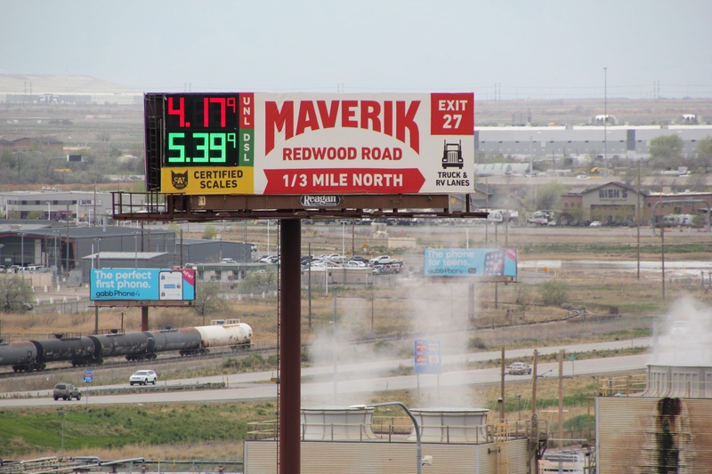 Gas prices are displayed on a billboard in North Salt Lake, Utah on Tuesday, March 31, 2026. (McKenzie Romero/Utah News Dispatch)