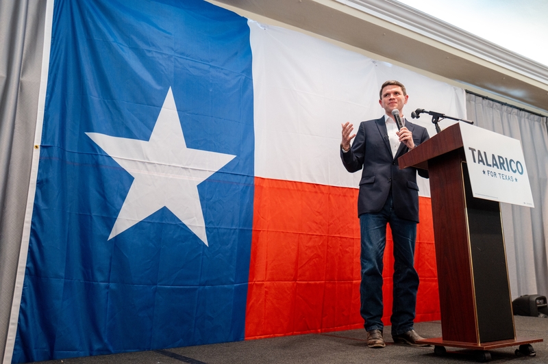 Democratic U.S. Senate candidate James Talarico speaks during a “Talarico for Texas: Frontera Tour” campaign rally at the La Posada facility on July 14, 2026 in Laredo, Texas. Talarico continues campaigning across the state against Republican U.S. Senate candidate and Texas Attorney General Ken Paxton ahead of the November 3rd general elections. (Photo by Brandon Bell/Getty Images)