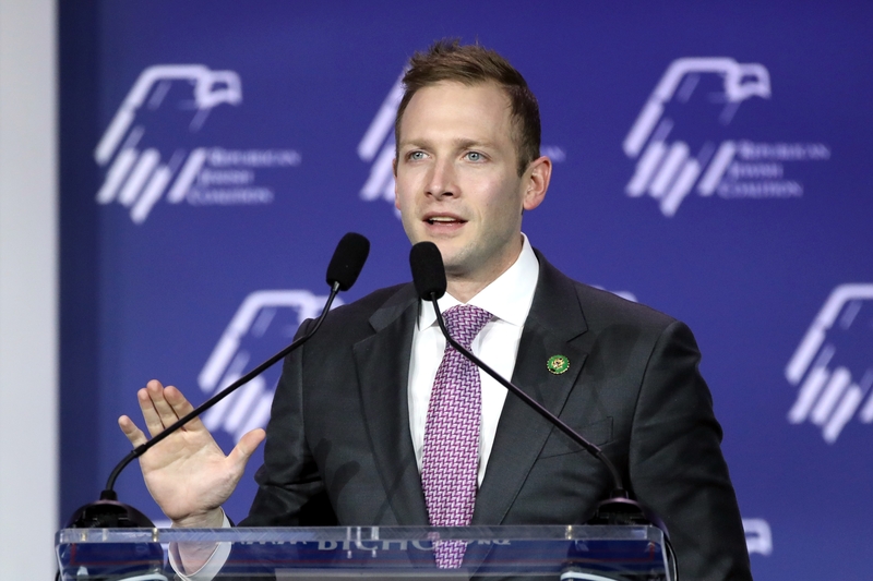 U.S. Rep. Max Miller, R-Ohio, speaking with attendees at the Republican Jewish Coalition's 2023 Annual Leadership Summit at the Venetian Convention &amp; Expo Center in Las Vegas, Nevada, on Oct. 28, 2023. (Photo by Gage Skidmore)
