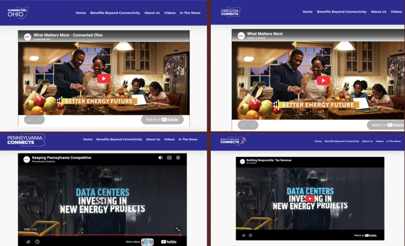 Screenshot of home pages of pro data center ads